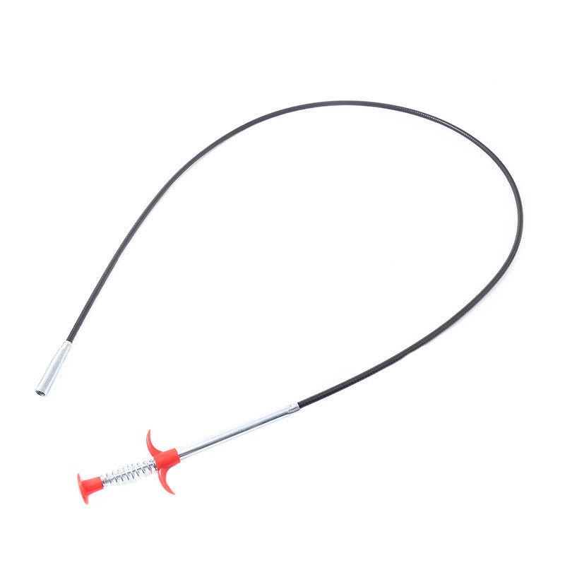 Black cable with red spring and silver connector on a white background