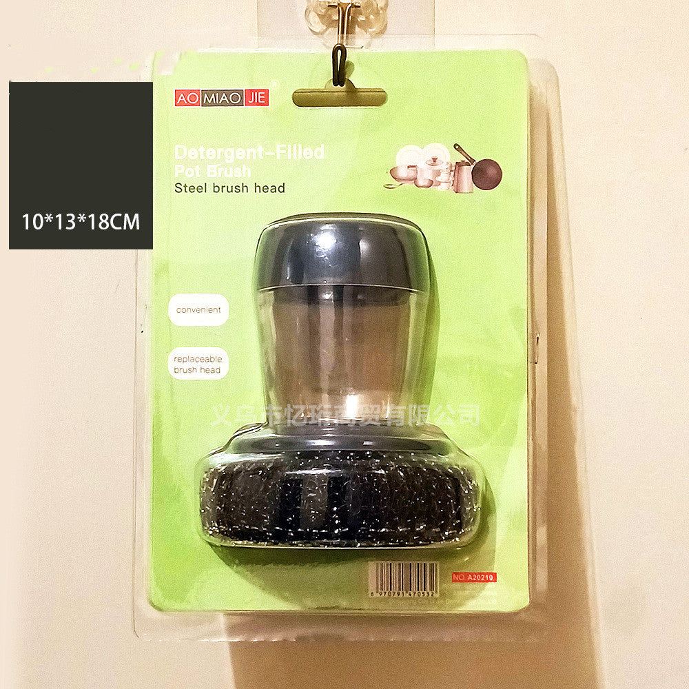 Packaged steel brush head on a green label with brand name and dimensions.