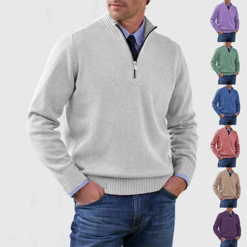 Men’s Stand Collar Zipper Sweater – Winter Slim-Fit Knitted Pullover | Warm Long Sleeve Solid Color Top