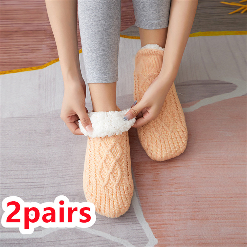Winter Woolen Non-Slip Socks – Thick Warm Indoor Bedroom Slippers for Women & Men