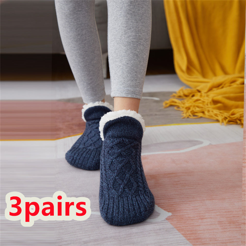 Winter Woolen Non-Slip Socks – Thick Warm Indoor Bedroom Slippers for Women & Men