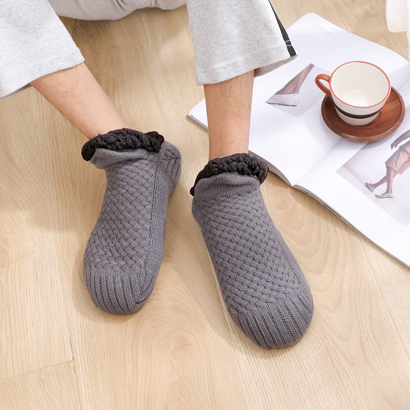 Winter Woolen Non-Slip Socks – Thick Warm Indoor Bedroom Slippers for Women & Men
