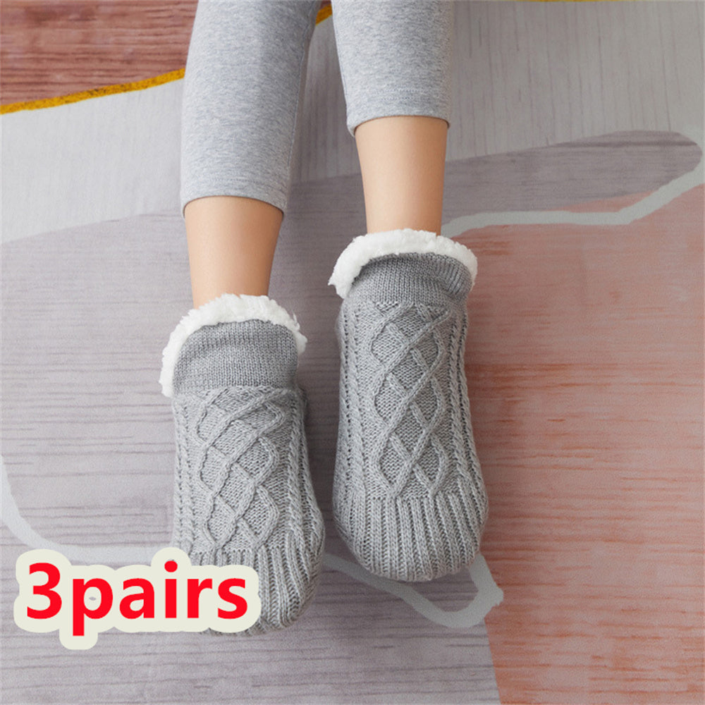 Winter Woolen Non-Slip Socks – Thick Warm Indoor Bedroom Slippers for Women & Men