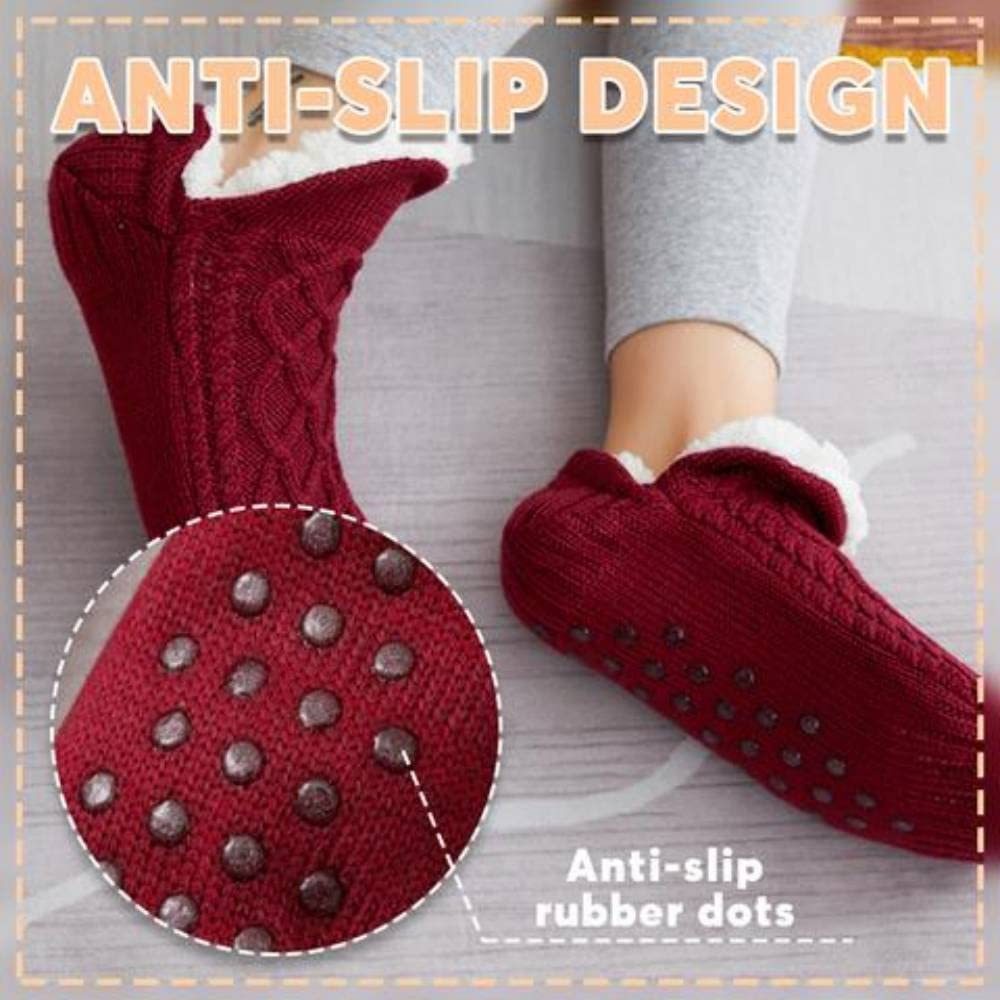 Winter Woolen Non-Slip Socks – Thick Warm Indoor Bedroom Slippers for Women & Men