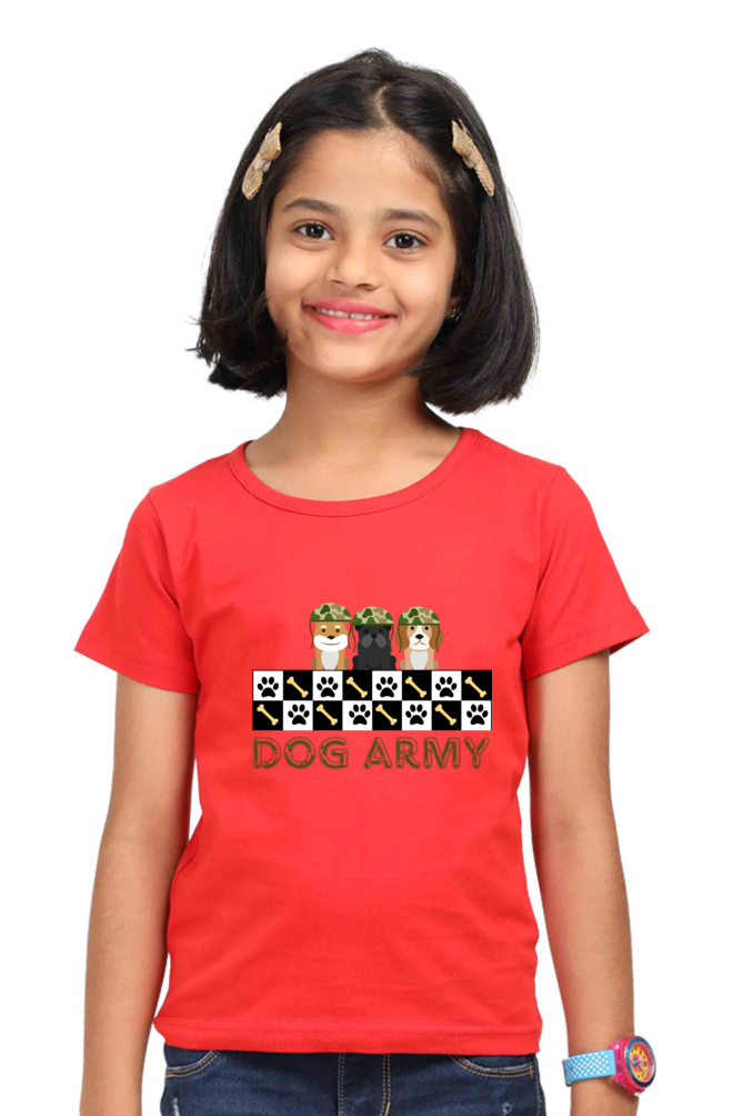 Dog Army Crew Neck Tees for Girls