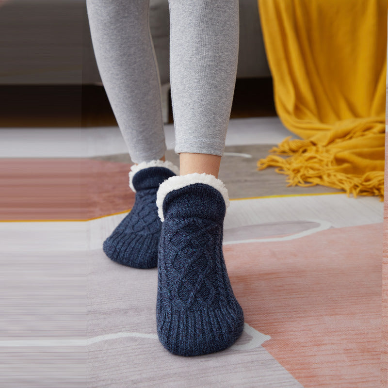 Winter Woolen Non-Slip Socks – Thick Warm Indoor Bedroom Slippers for Women & Men