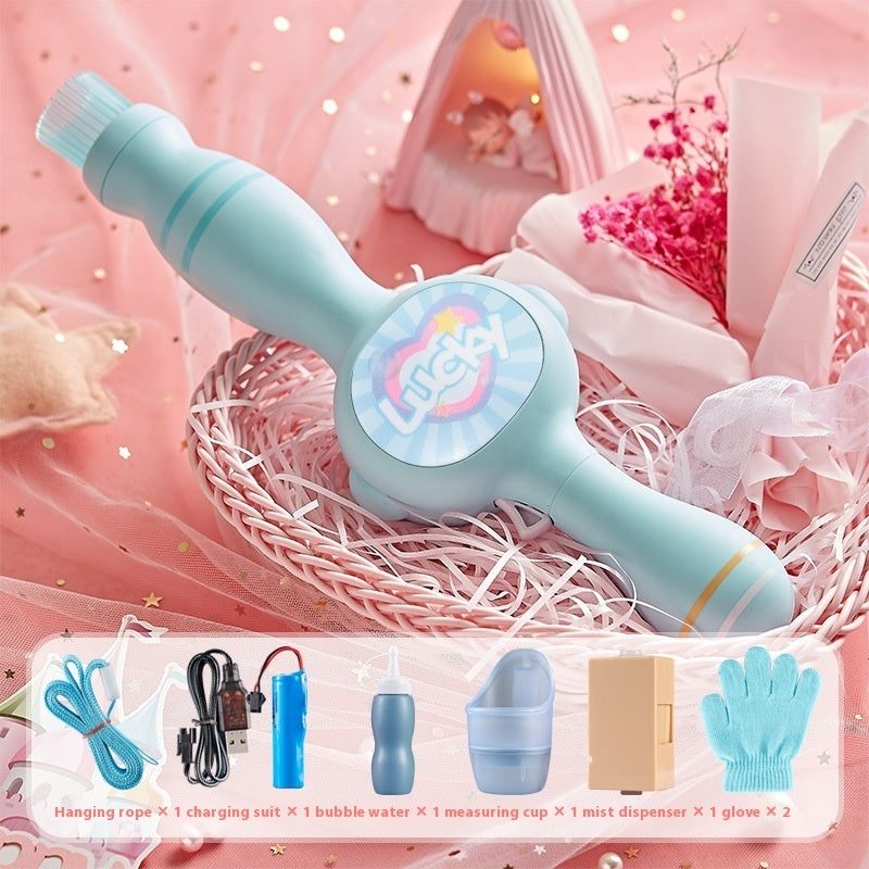 Children's bubble gun with accessories on a pink background