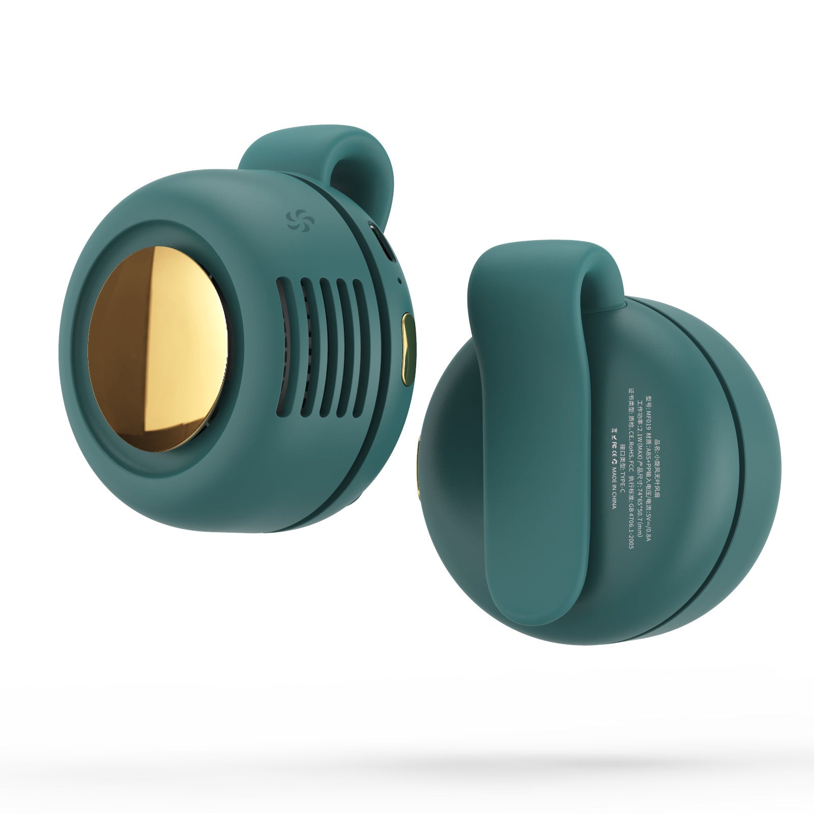 Green wireless earbuds on a white background