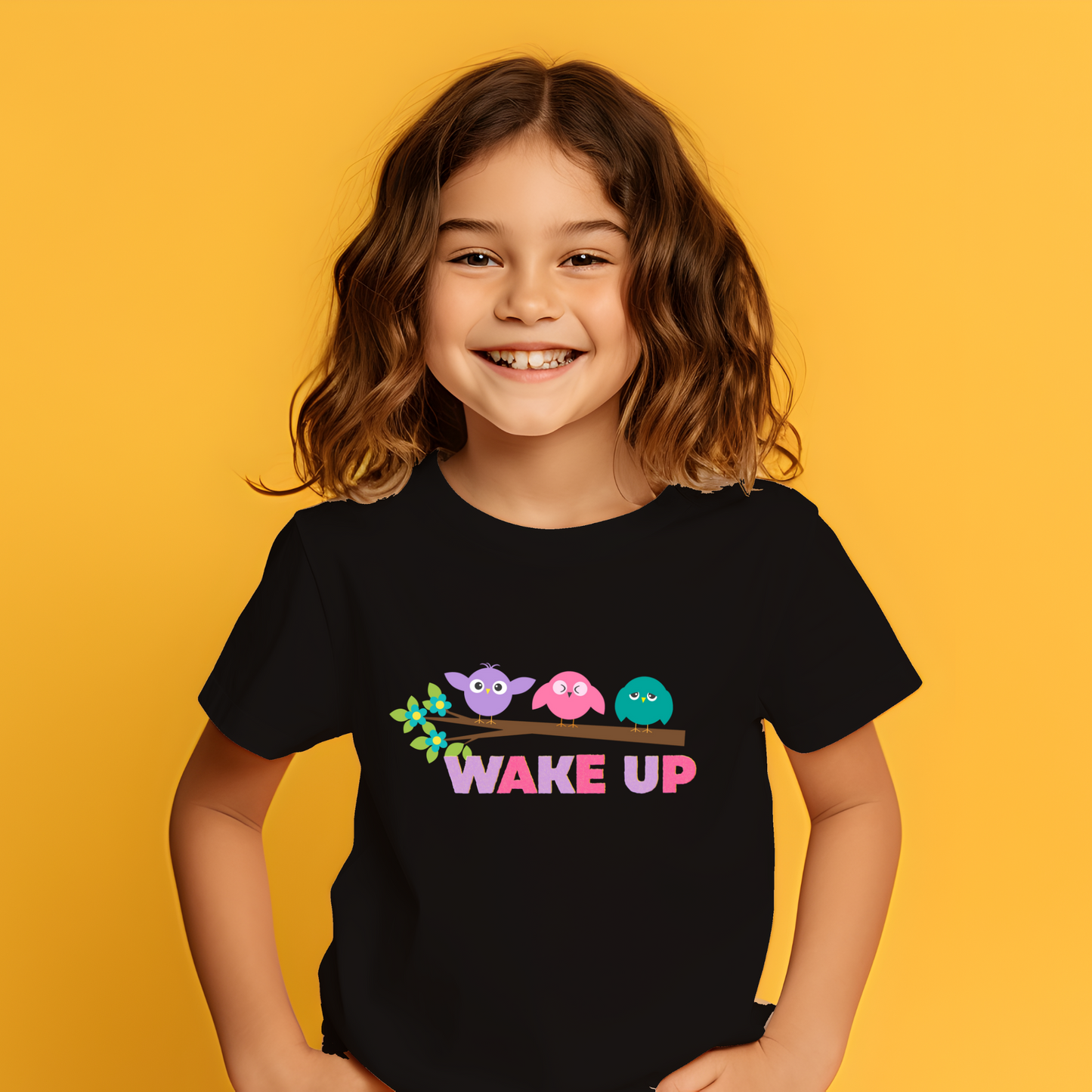 Brids Wakeup Printed Girl's T-Shirt