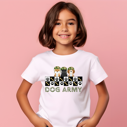 Dog Army Crew Neck Tees for Girls