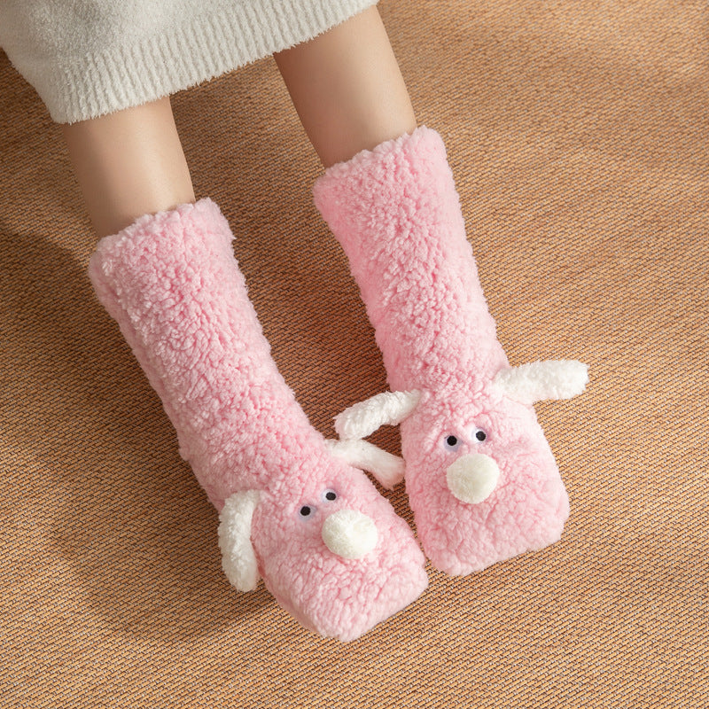 Cute Cartoon Dog Plush Floor Socks – Winter Warm, Non-Slip Cozy Socks for Women