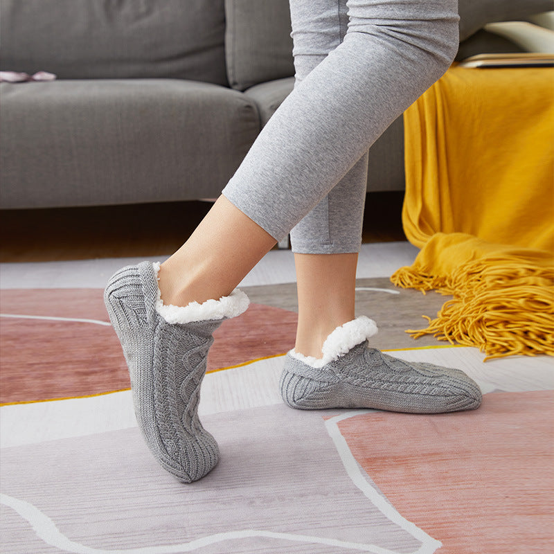 Winter Woolen Non-Slip Socks – Thick Warm Indoor Bedroom Slippers for Women & Men
