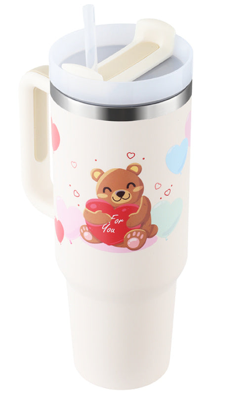 white tumblers with handle and straw