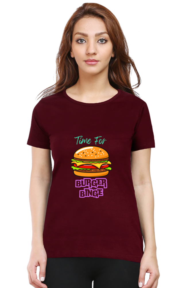 Burger binge printed women's tshirt