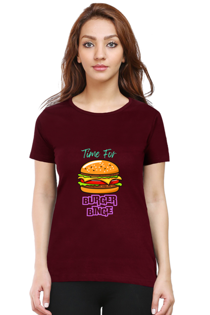 Burger binge printed women's tshirt