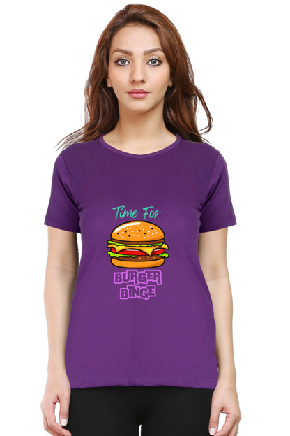 Burger binge printed women's tshirt