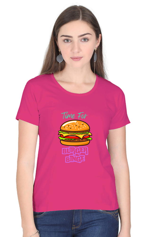 Burger binge printed women's tshirt