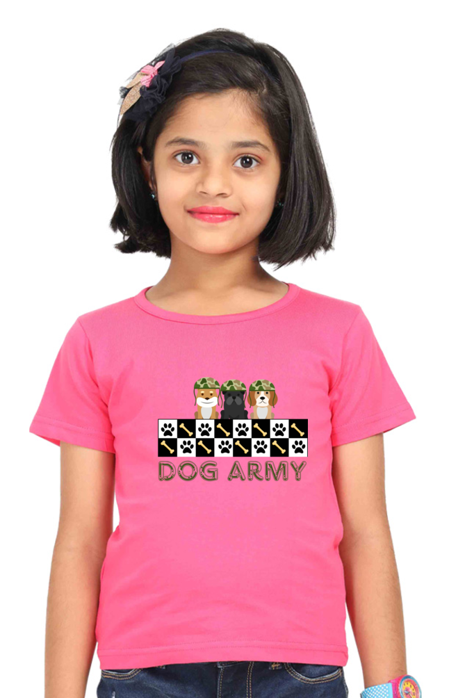 Dog Army Crew Neck Tees for Girls