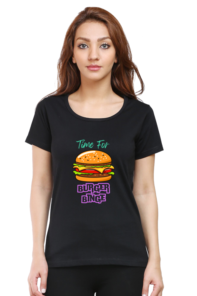 Burger binge printed women's tshirt