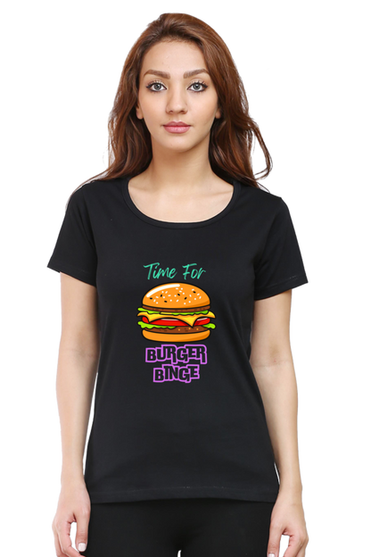 Burger binge printed women's tshirt