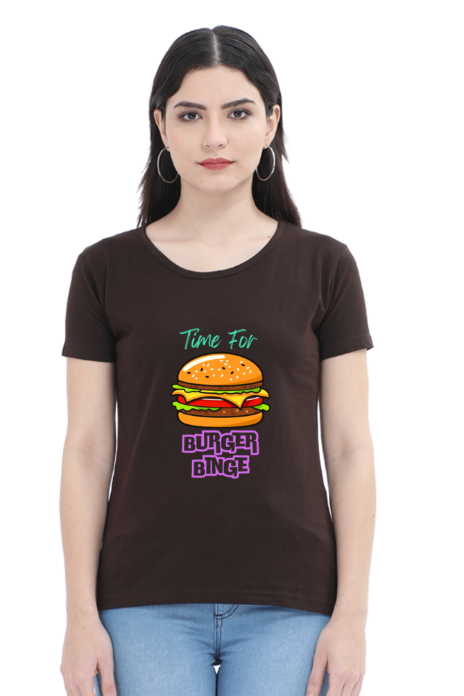 Burger binge printed women's tshirt