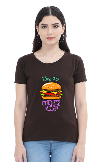 Burger binge printed women's tshirt