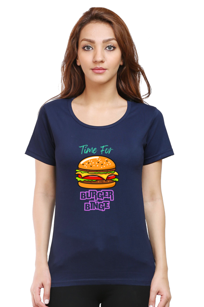 Burger binge printed women's tshirt