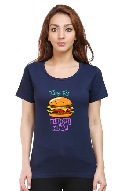 Burger binge printed women's tshirt