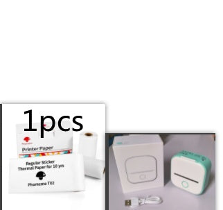Small printer and paper on a white background
