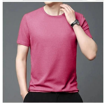 Polyester Stretchable Solid Half Sleeves Mens Plain Round Neck T-Shirt Pack Of 5