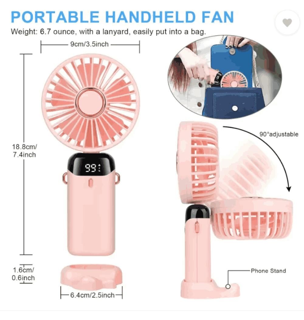 Portable Handheld Fan, Battery Operated Fan with LED Display - Summer Collections