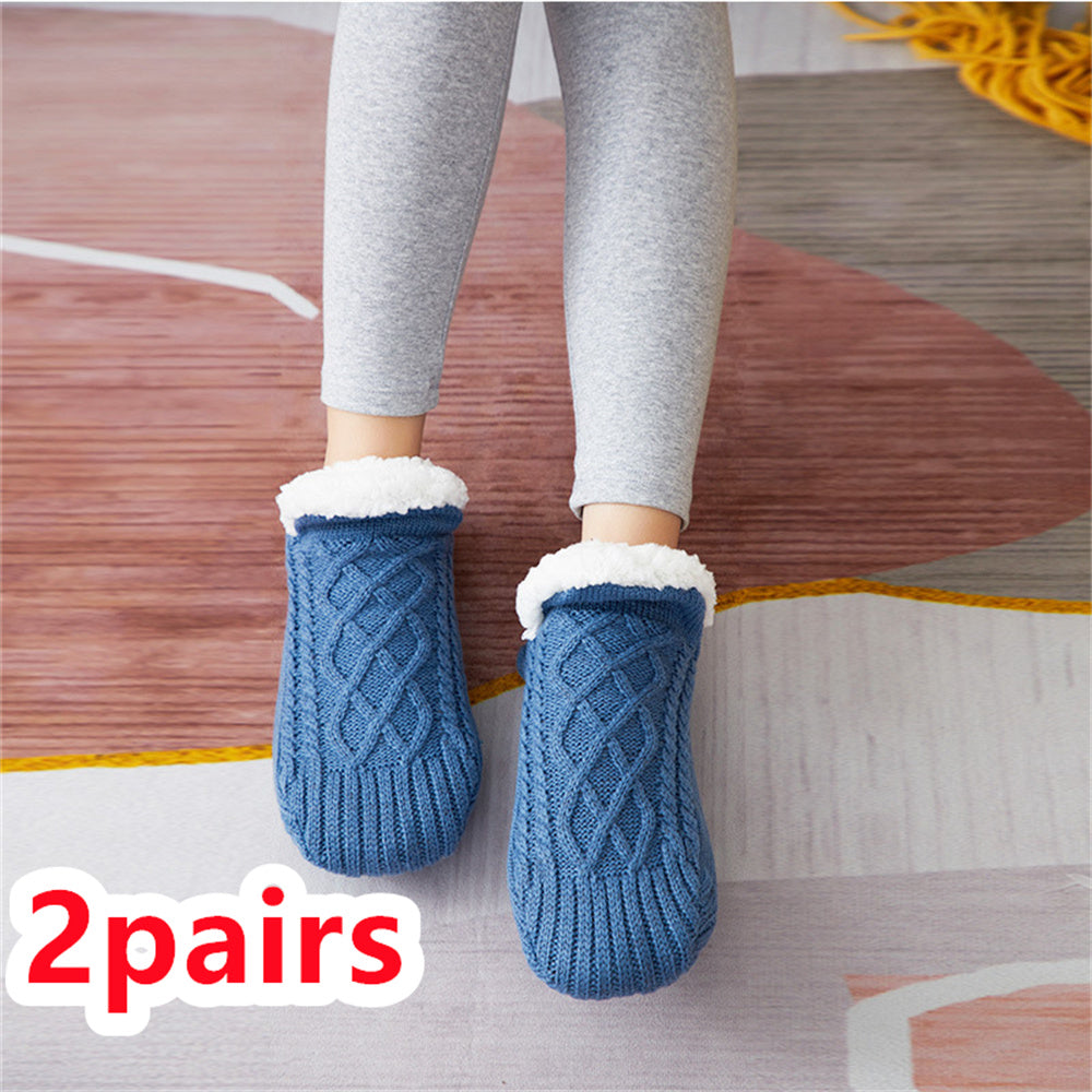 Winter Woolen Non-Slip Socks – Thick Warm Indoor Bedroom Slippers for Women & Men