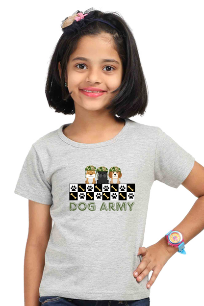 Dog Army Crew Neck Tees for Girls