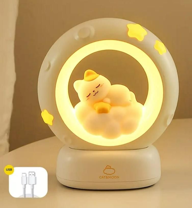 Sleeping Cat LED Night Light Lamp with Touch Control - Home Decor