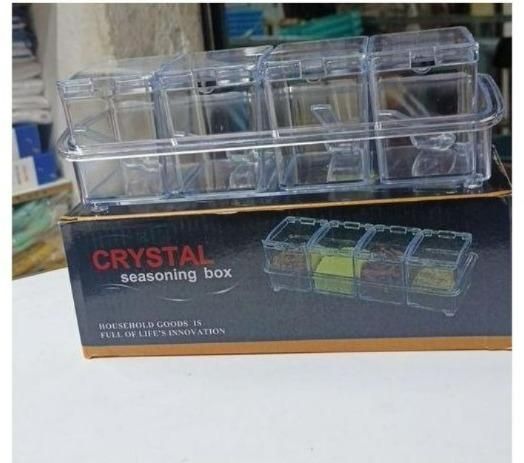 Crystal Seasoning Acrylic Box Set of 4 With Spoons - Kitchen Appliances