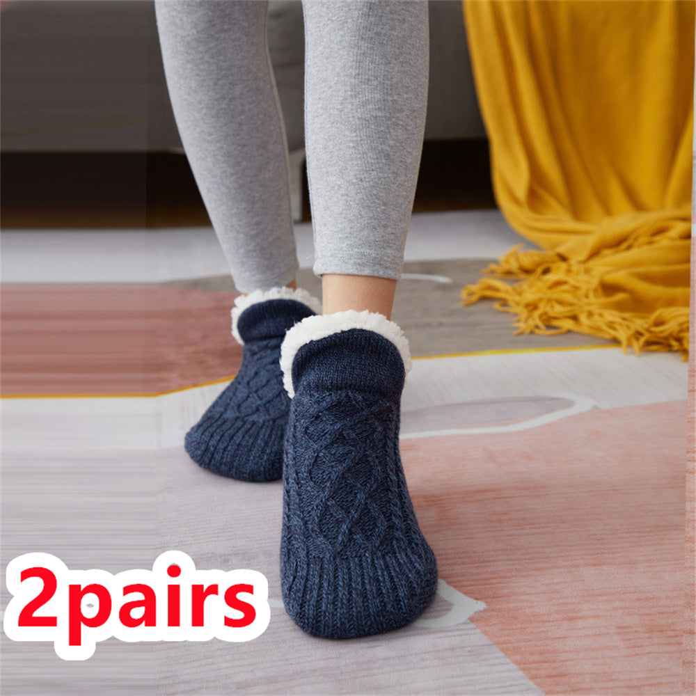 Winter Woolen Non-Slip Socks – Thick Warm Indoor Bedroom Slippers for Women & Men