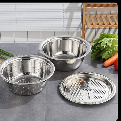 3 in 1 Multifunctional Grater Basin Stainless Steel Colanders Set - Kitchen Apliances