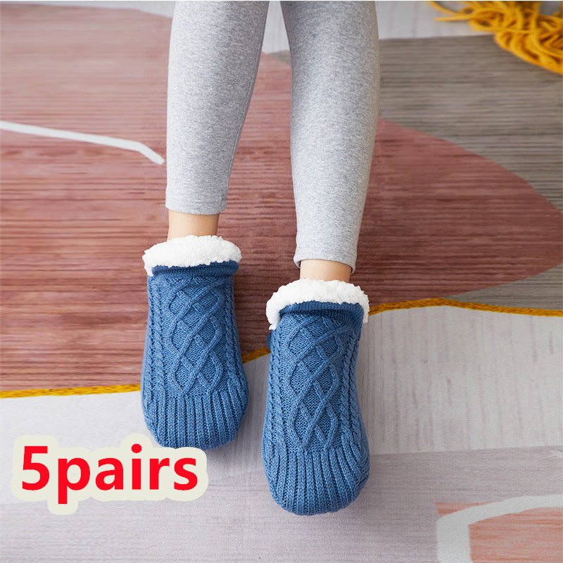 Winter Woolen Non-Slip Socks – Thick Warm Indoor Bedroom Slippers for Women & Men