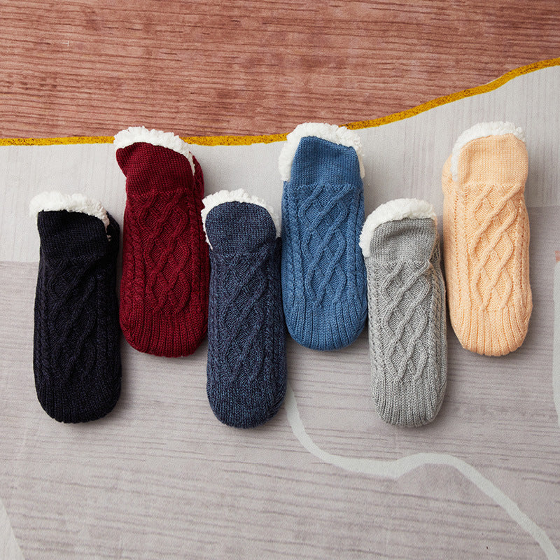 Winter Woolen Non-Slip Socks – Thick Warm Indoor Bedroom Slippers for Women & Men