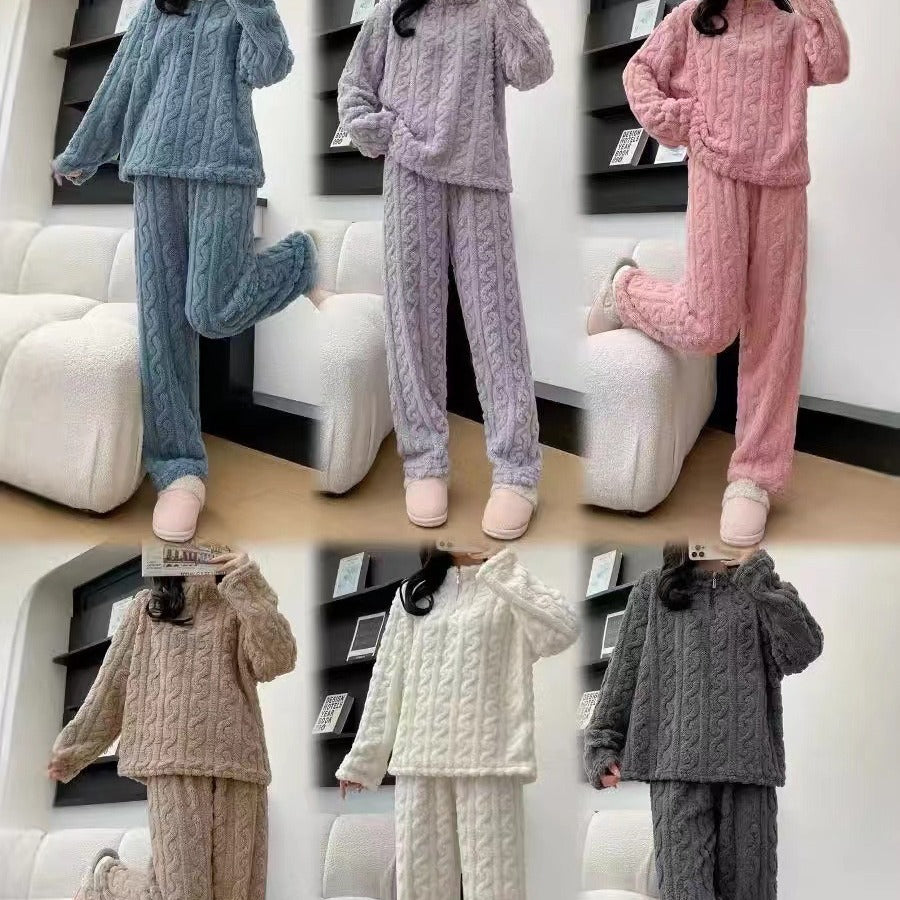 Autumn Winter Couple Pajamas – Thick Coral Fleece Zipper Loungewear & Sleepwear