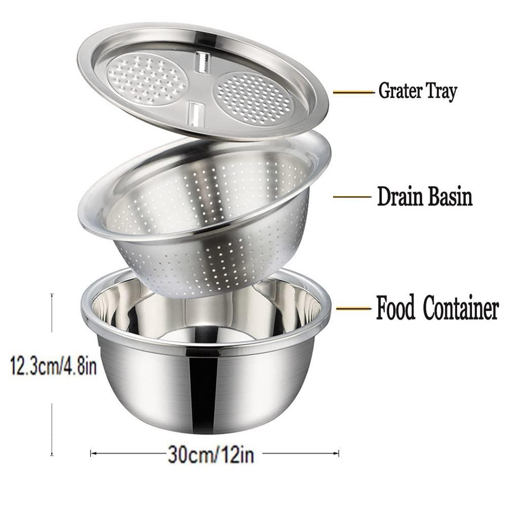 3 in 1 Multifunctional Grater Basin Stainless Steel Colanders Set - Kitchen Apliances