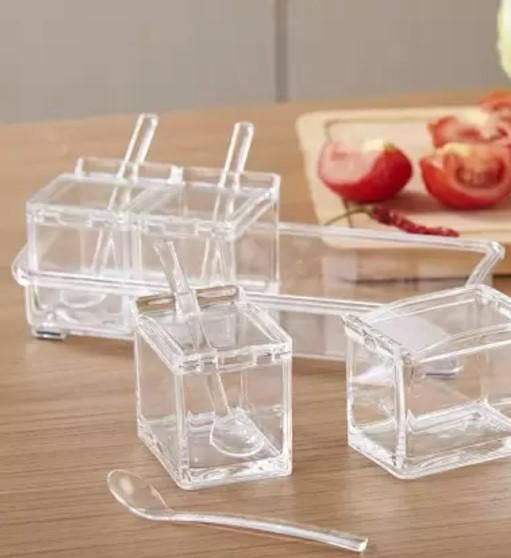 Crystal Seasoning Acrylic Box Set of 4 With Spoons - Kitchen Appliances