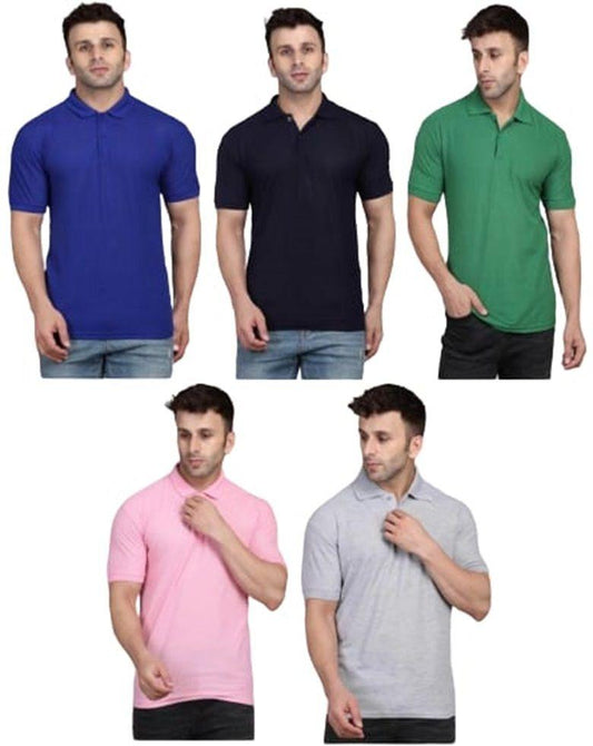 Men's Plain Pack Of 5 Half Sleeves Polo Neck T-shirt