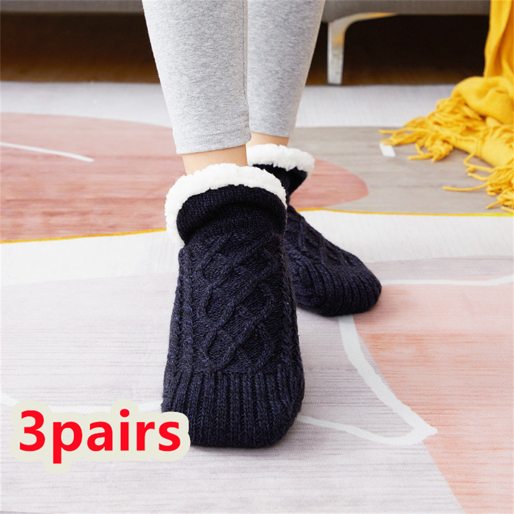 Winter Woolen Non-Slip Socks – Thick Warm Indoor Bedroom Slippers for Women & Men