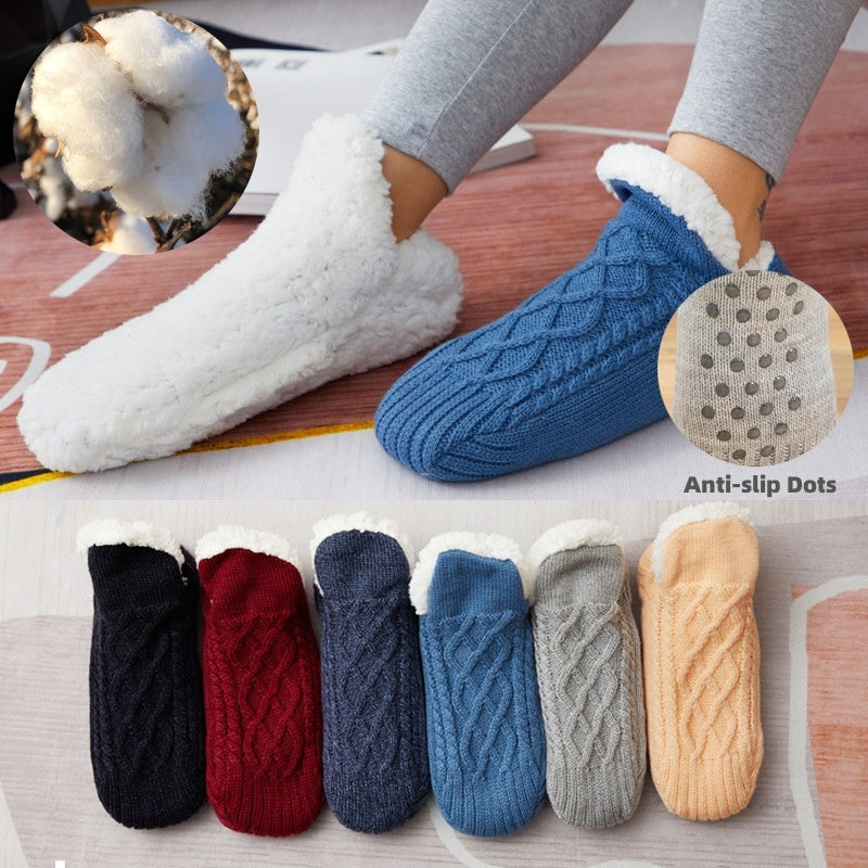 Winter Woolen Non-Slip Socks – Thick Warm Indoor Bedroom Slippers for Women & Men