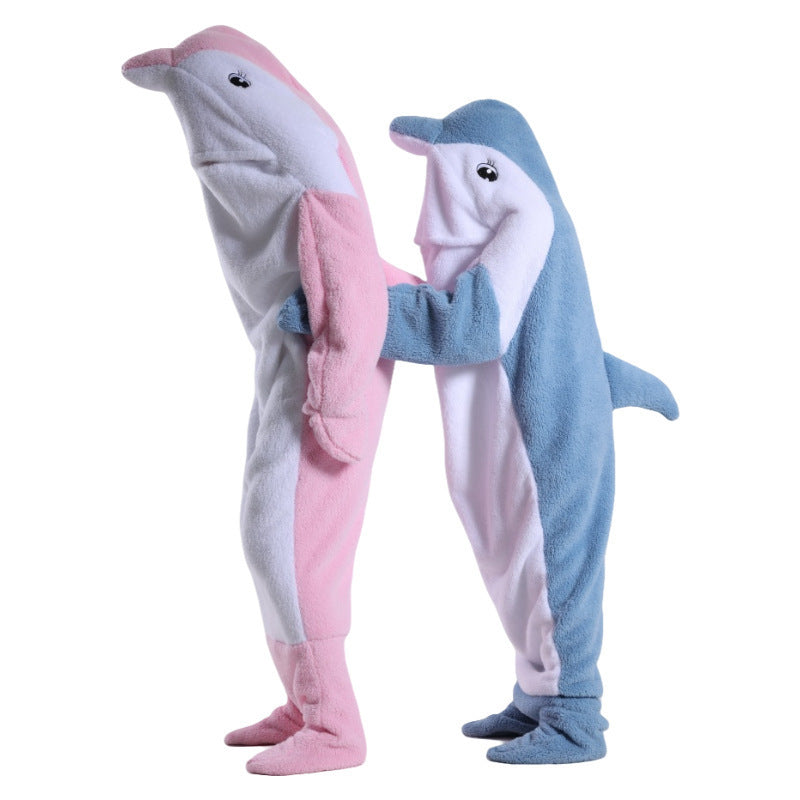 Dolphin & Shark Hooded Blanket – Soft Plush Sleeping Bag for Kids & Adults