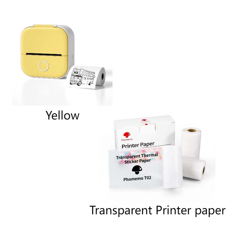 Yellow printer and transparent printer paper on a white background