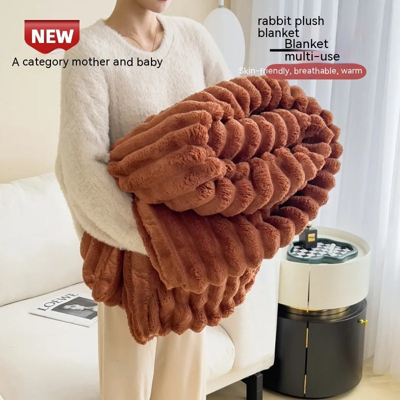 Soft Wind Bubble Velvet Blanket – Double-Sided Thick Warm Faux Rabbit Fur Throw