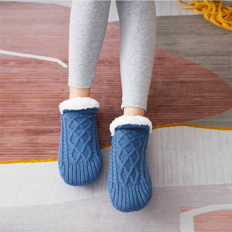 Winter Woolen Non-Slip Socks – Thick Warm Indoor Bedroom Slippers for Women & Men