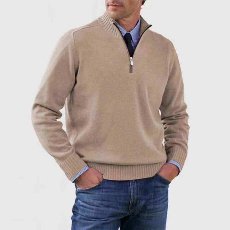 Men’s Stand Collar Zipper Sweater – Winter Slim-Fit Knitted Pullover | Warm Long Sleeve Solid Color Top